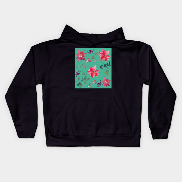 Red, Purple, blue and Green Watercolour Flower Leaves Kids Hoodie by PlusAdore